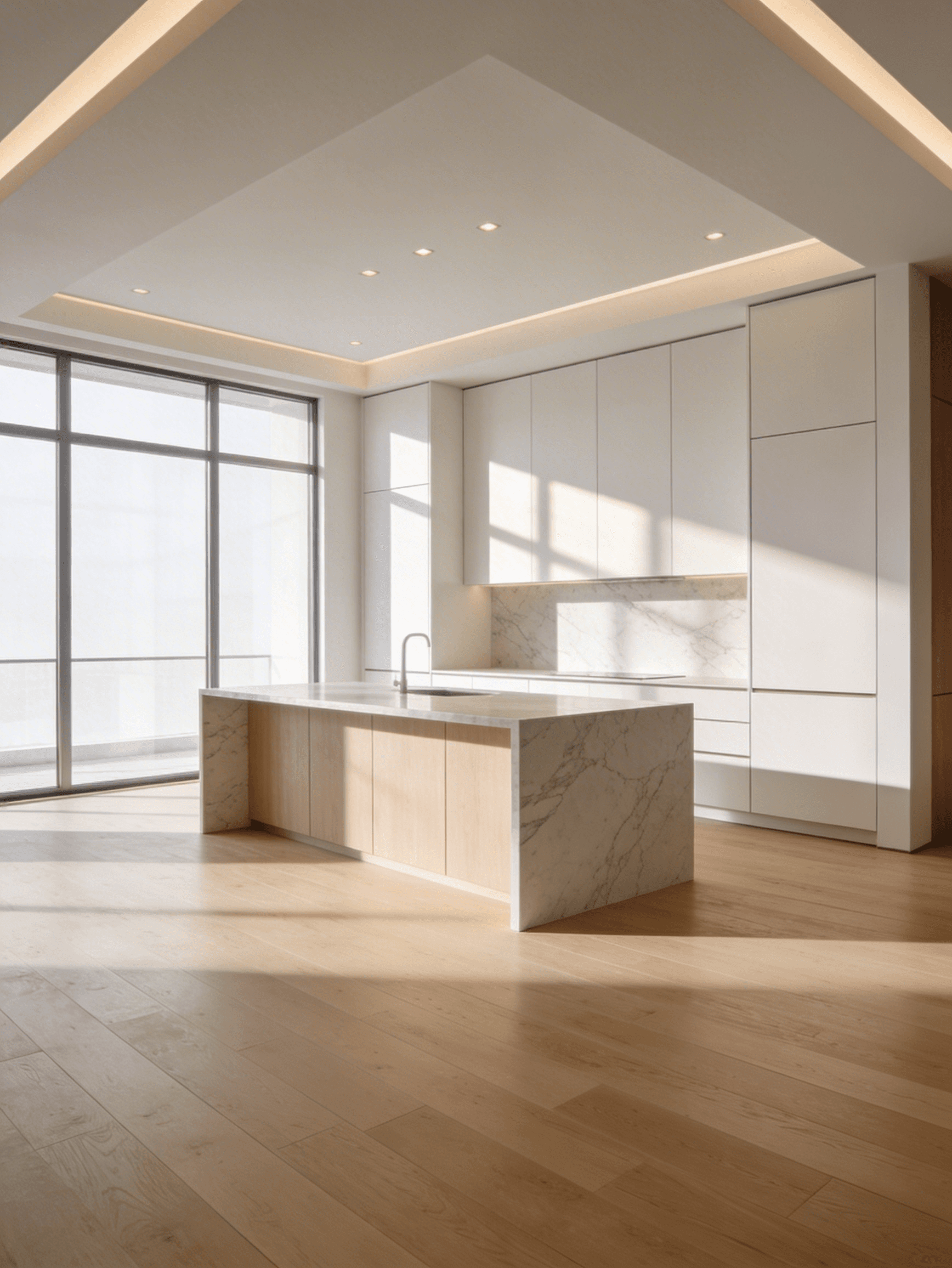 Minimalist Luxury Kitchen with Marble Island