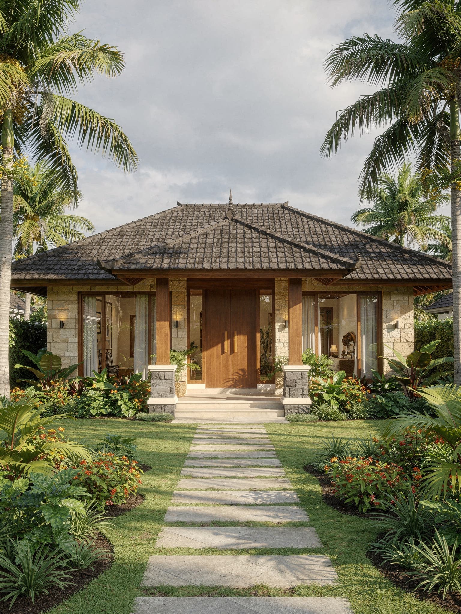Modern Balinese Style Tropical Villa Exterior