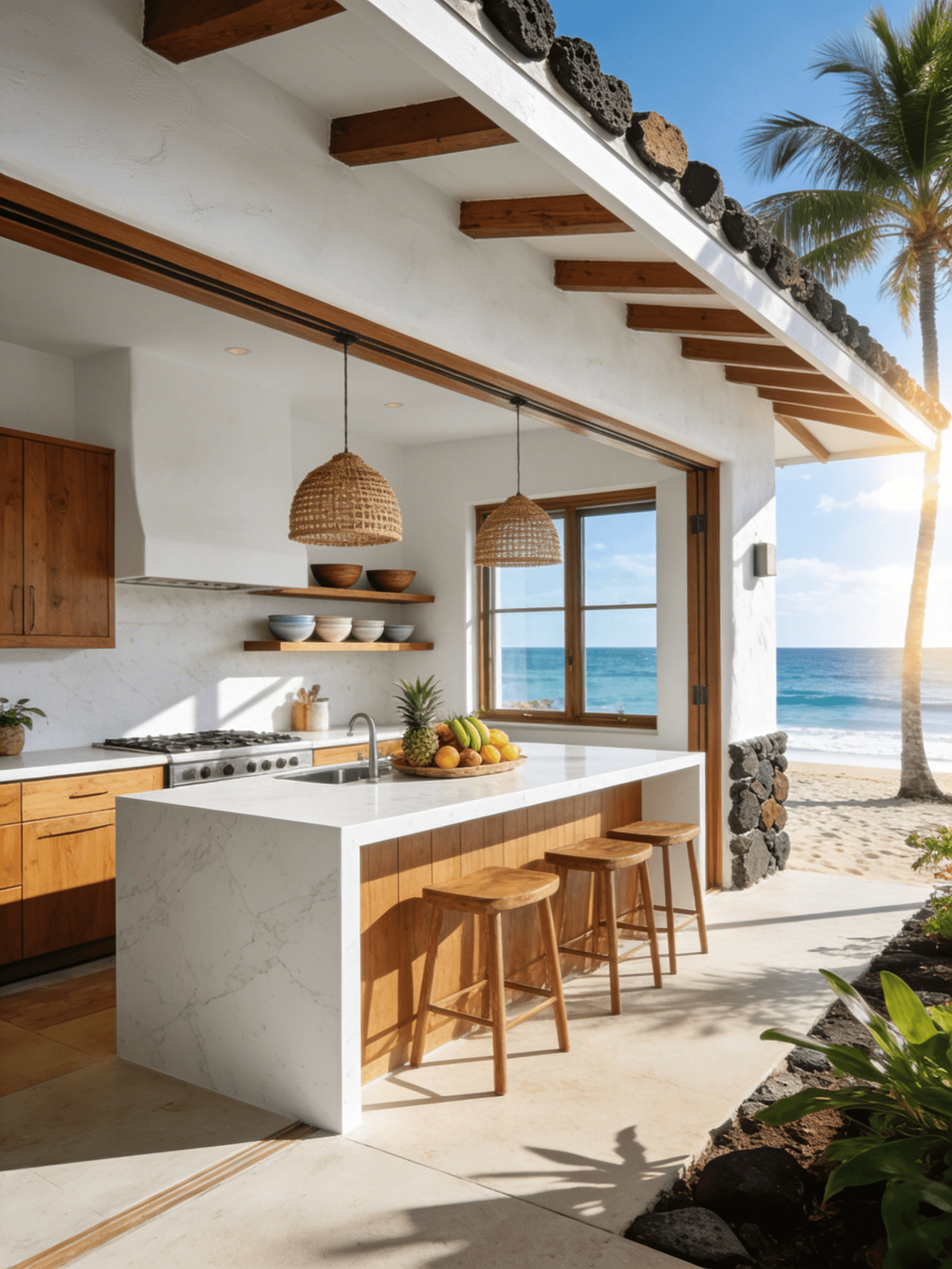 Modern Hawaiian Bungalow Kitchen with Ocean View