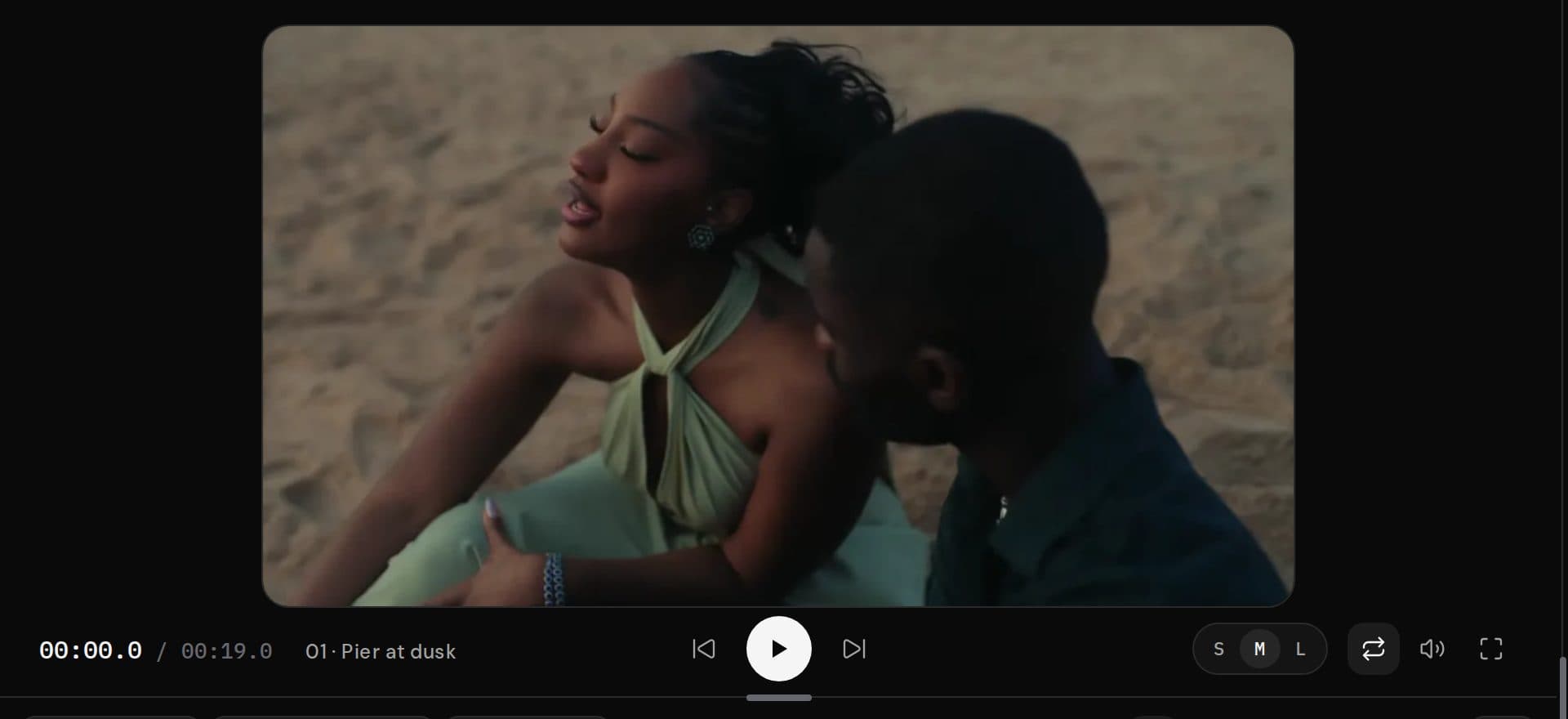 Recorded Compose stage showing a video scene, playback controls and the current shot