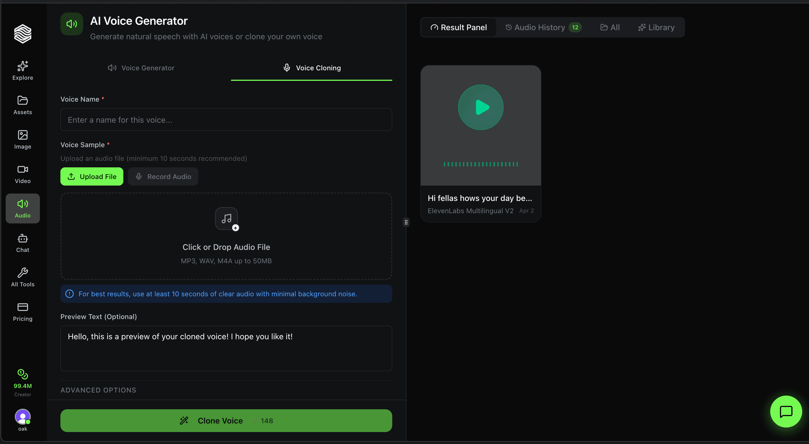 How to Use Voice Cloning on Oakgen.ai