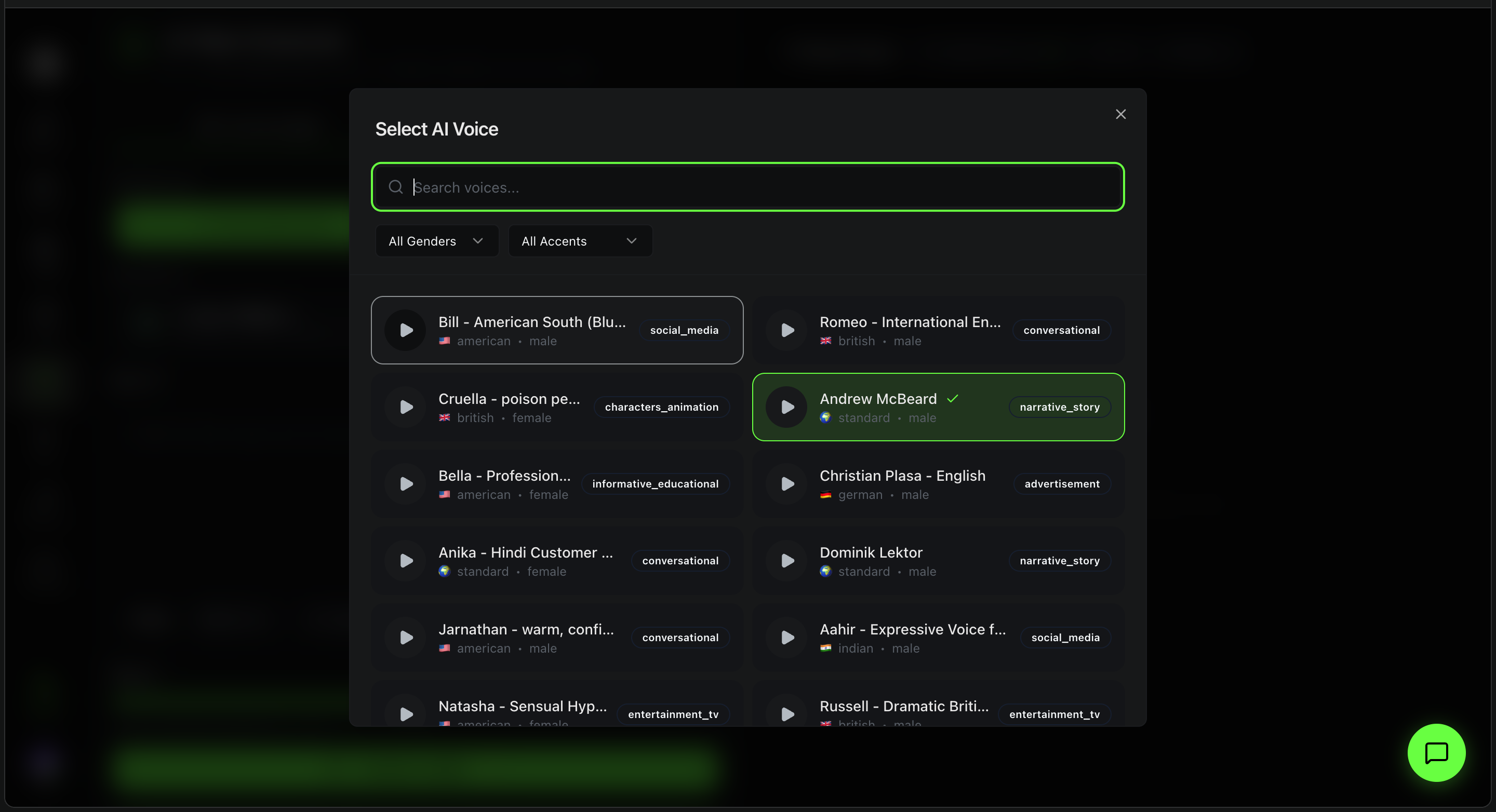 Voice Selection Modal