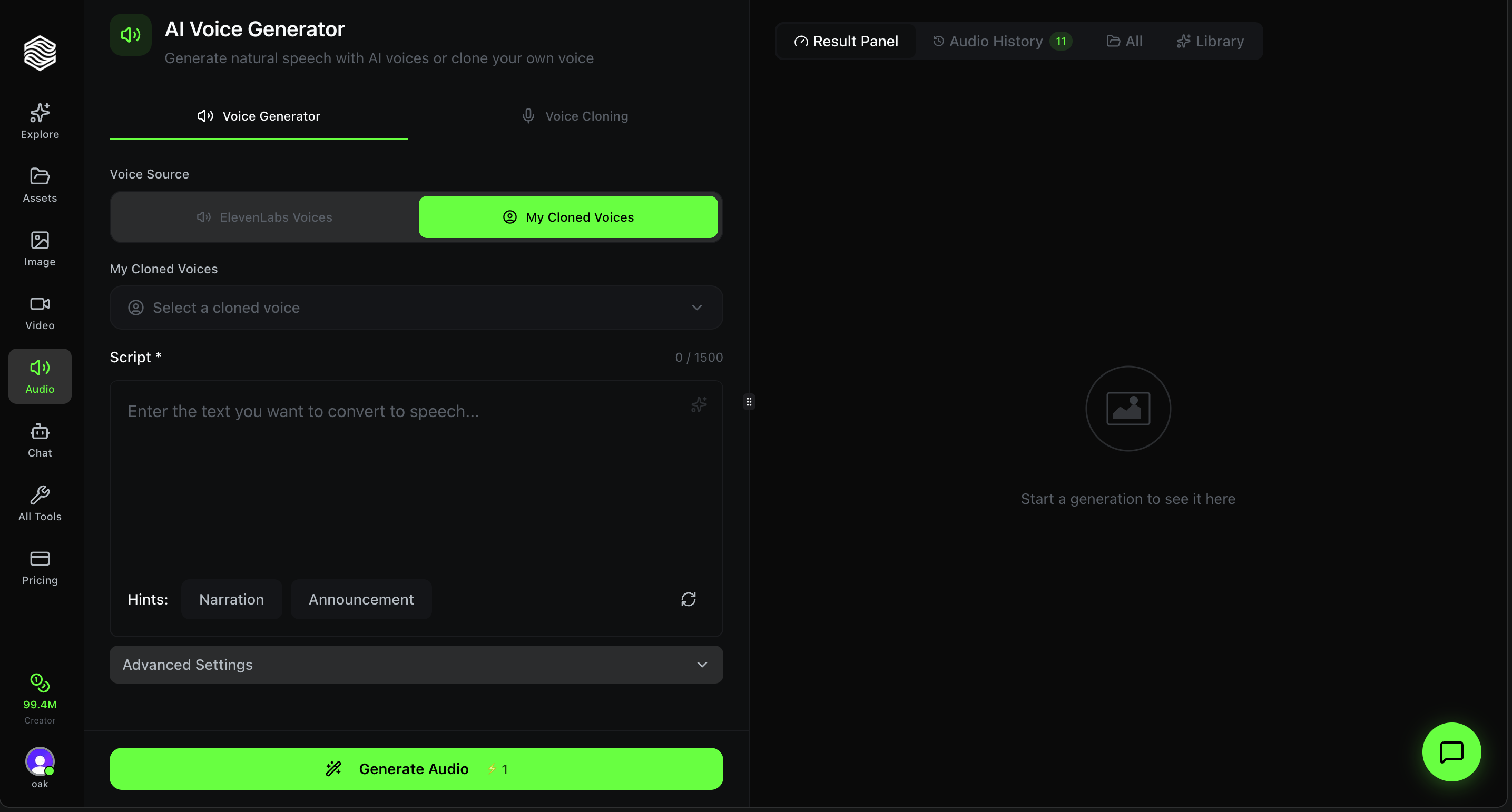 My Cloned Voices Tab